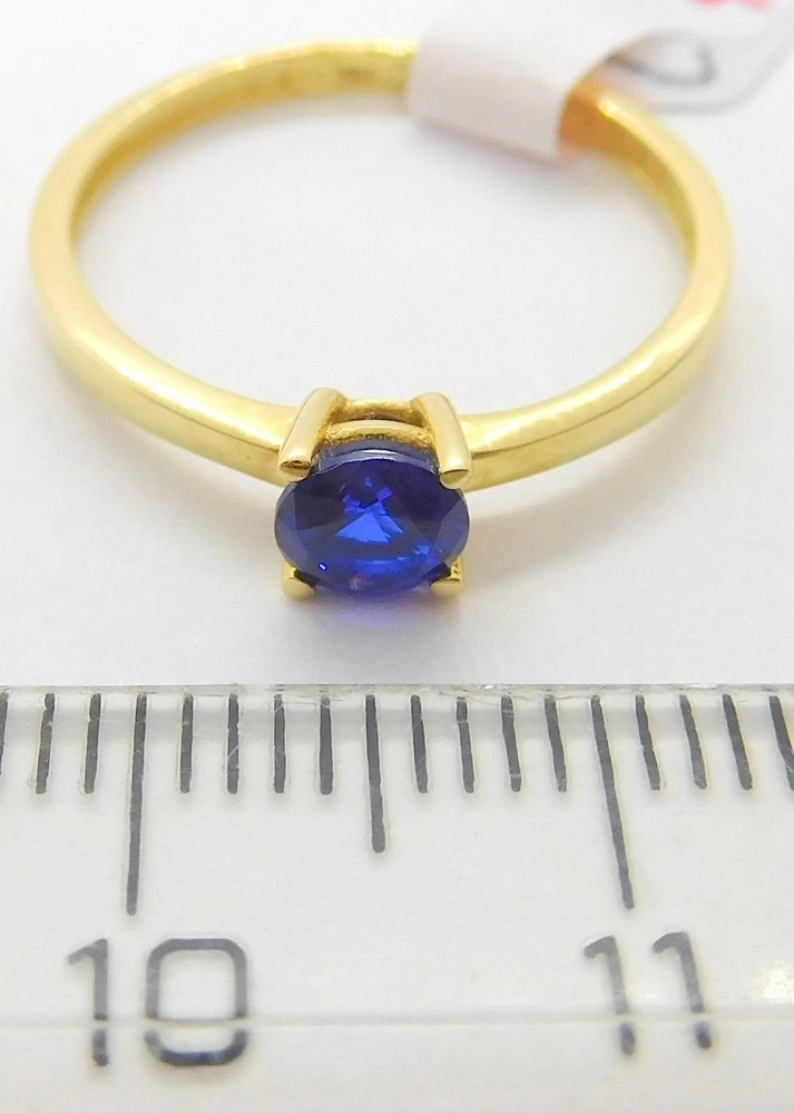 Klenoty Budín Zásnubní dámský zlatý prsten s modrým safírem 585/1,12gr vel. 52 HK1176