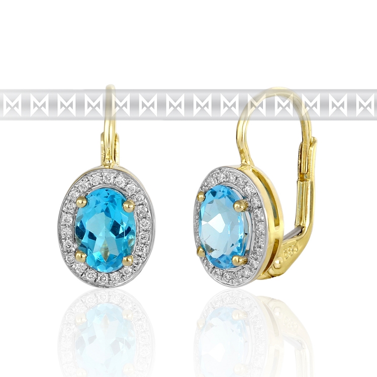 Diamantové náušnice s brilianty a velkými modrými blue topazy 3830140