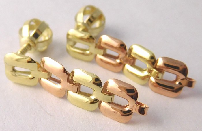 Klenoty Budín Visací zlaté náušnice z červeného a žlutého zlata na šroubek 585/1,05gr 231470044