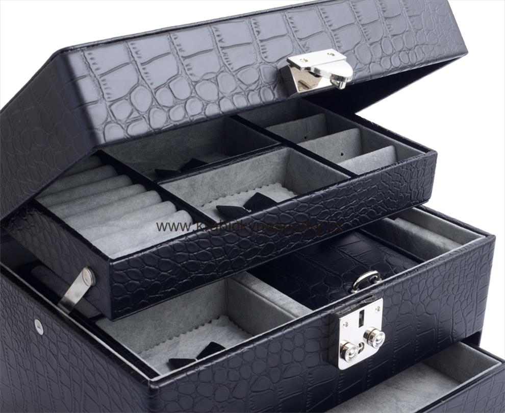 Klenoty Budín Luxusní třípatrová černá šperkovnice SP-577/A25