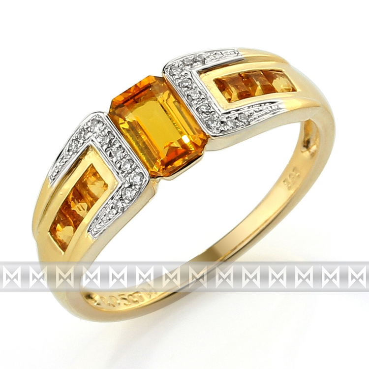 Luxusní zlatý prsten s pravými diamanty a žlutým citrínem 3811729