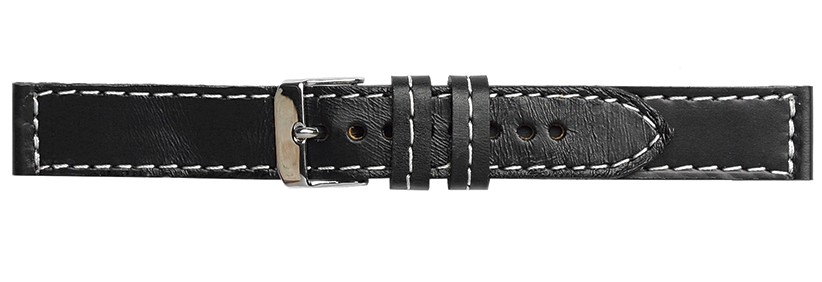 Kvalitní náhradní řemínek na hodinky Mavex H-5 B - černý, bíle prošívaný 20 mm