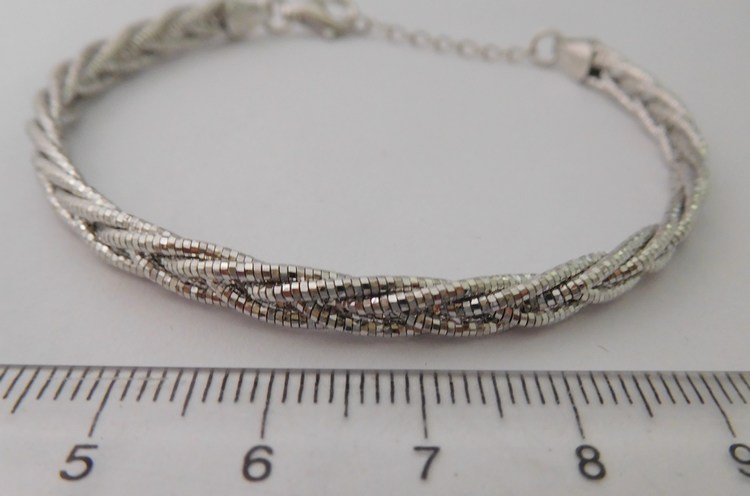 Luxusní stříbrný rhodiovaný náramek (pletený) 17+3cm 925/8,22gr 030785900002