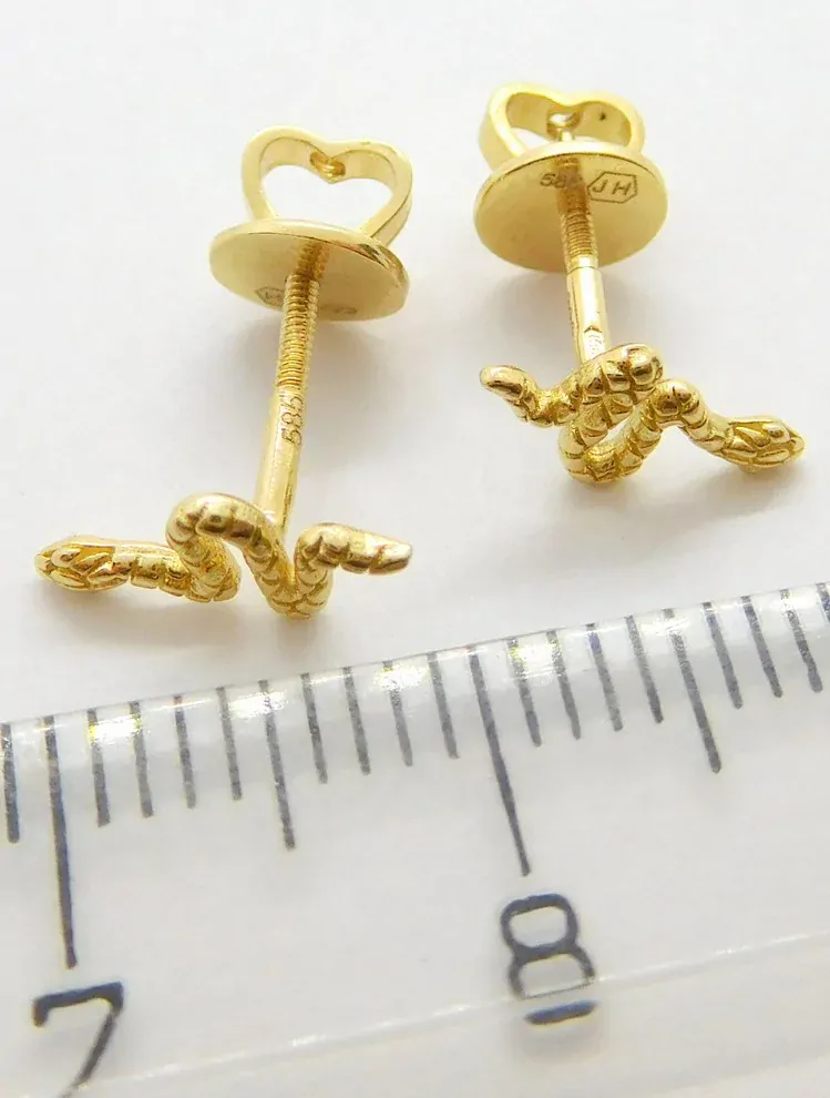 Klenoty Budín Dámské peckové zlaté náušnice na šroubek hadi 585/1,11gr H344