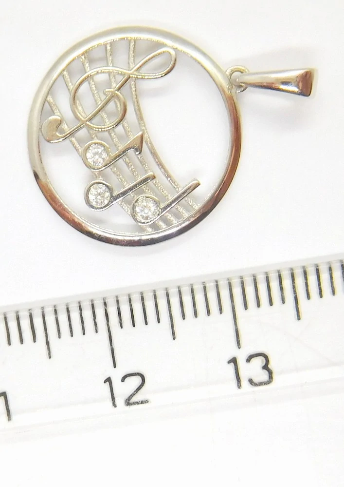 Klenoty Budín Dámský hudební zlatý přívěsek z bílého zlata se zirkony NOTY 585/1,36gr HK3199