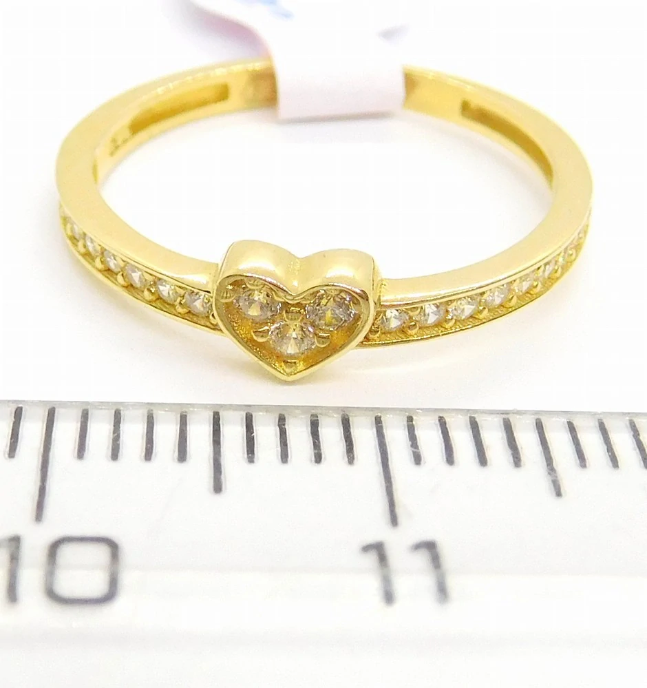 Klenoty Budín Dámský zlatý zásnubní srdíčkový prsten se zirkony pro zamilované 585/1,35gr vel. 52 HK1207