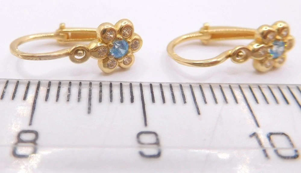 Klenoty Budín Dětské zlaté náušnice s blue topazy 585/1,03gr HK2487