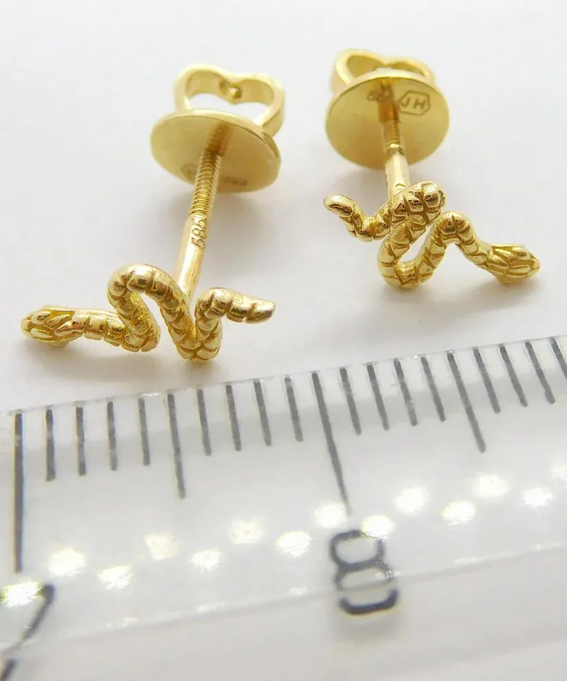 Klenoty Budín Dámské peckové zlaté náušnice na šroubek hadi 585/1,11gr H344