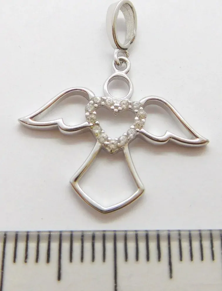 Klenoty Budín Dámský zlatý přívěsek posetý zirkony andělíček se srdíčkem 585/0,86gr HK3180