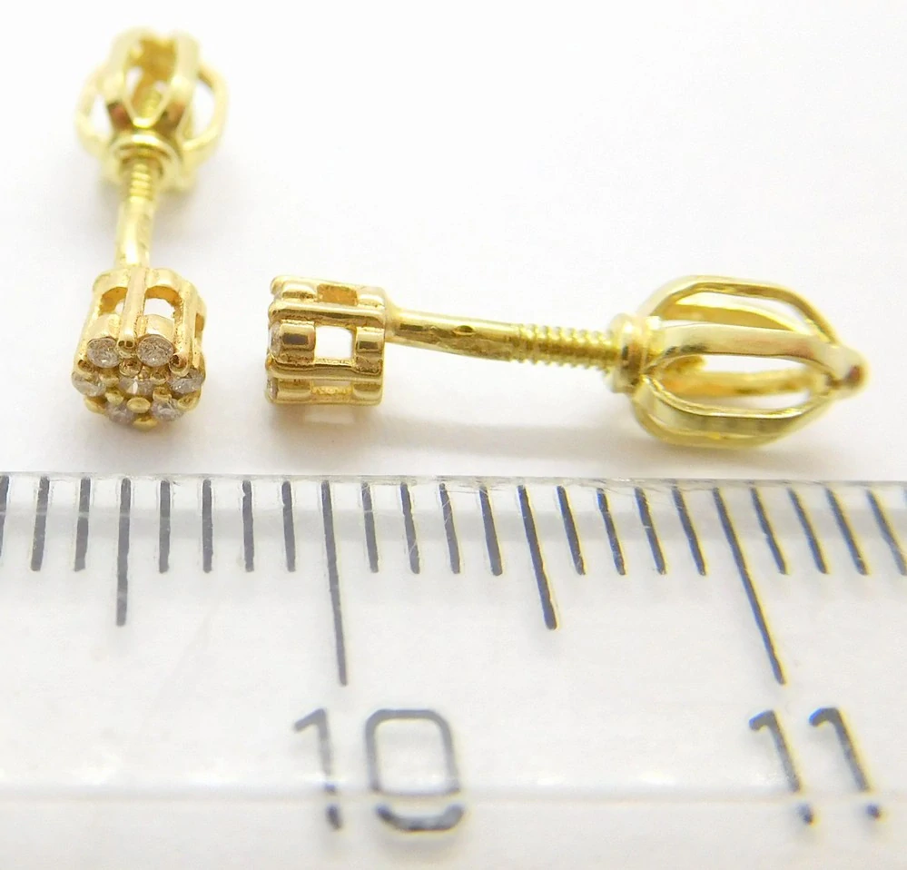 Klenoty Budín Dámské peckové zlaté náušnice s diamanty na šroubek 585/0,95gr 2ksx0,02ct + 12ks 0,05ct HKD65