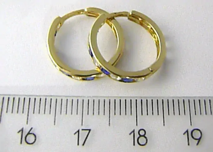 Klenoty Budín Dámské velké zlaté kruhy 14mm s modrými safíry a zirkony 585/2,01 gr HK2257