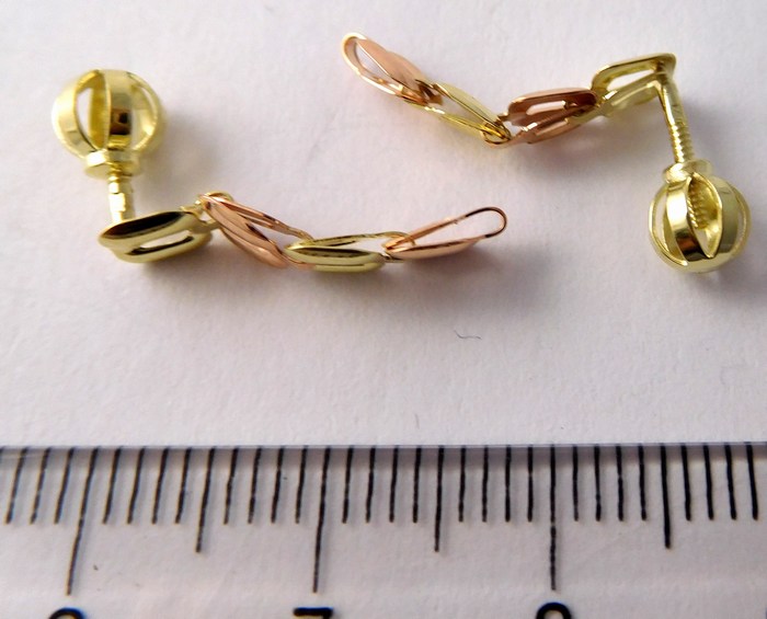 Klenoty Budín Visací zlaté náušnice z červeného a žlutého zlata na šroubek 585/1,05gr 231470044