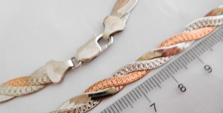 Stříbrný pletený náhrdelník (řetízek) - růžové zlacení 45cm 13,67gr 030498400027