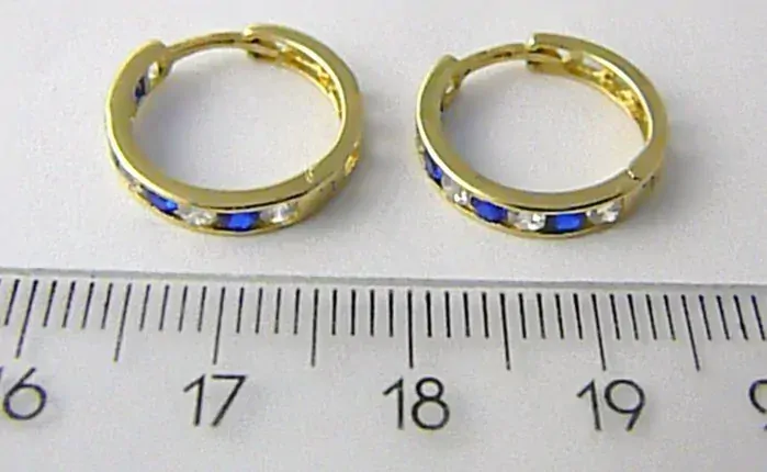 Klenoty Budín Dámské velké zlaté kruhy 14mm s modrými safíry a zirkony 585/2,01 gr HK2257