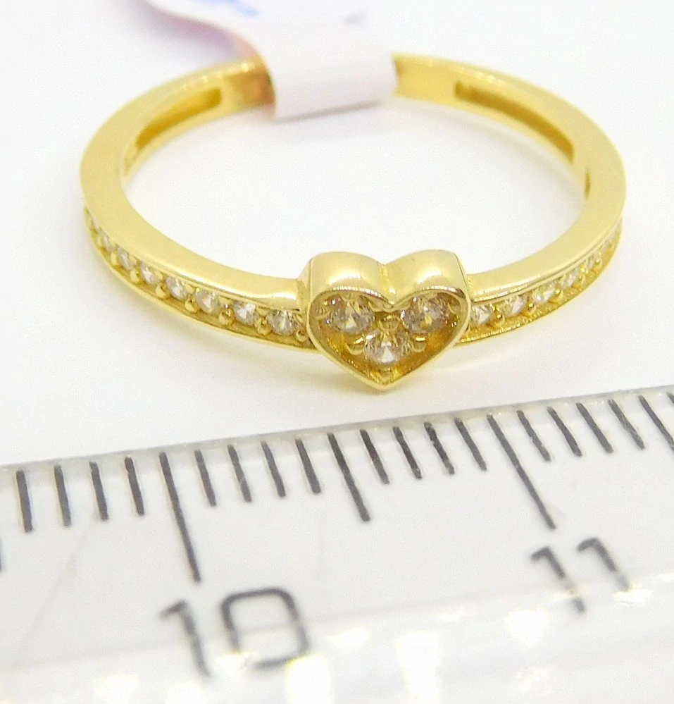 Klenoty Budín Dámský zlatý zásnubní srdíčkový prsten se zirkony pro zamilované 585/1,35gr vel. 52 HK1207