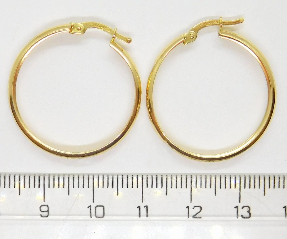 Klenoty Budín Dámské kruhové zlaté náušnice s gravírováním pr. 25mm 585/1,71gr HK2329
