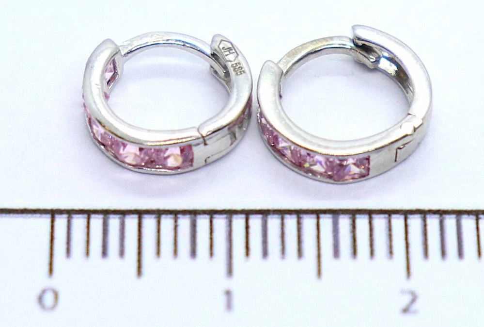 Klenoty Budín Dětské zlaté kruhové náušnice s růženíny z bílého zlata 585/1,08gr HK2414