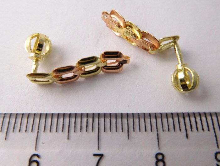Klenoty Budín Visací zlaté náušnice z červeného a žlutého zlata na šroubek 585/1,05gr 231470044