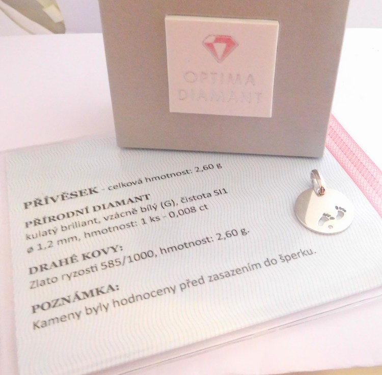 Klenoty Budín Diamantový zlatý přívěsek s diamantem otisky nožiček 0,008ct 585/2,60gr 34197