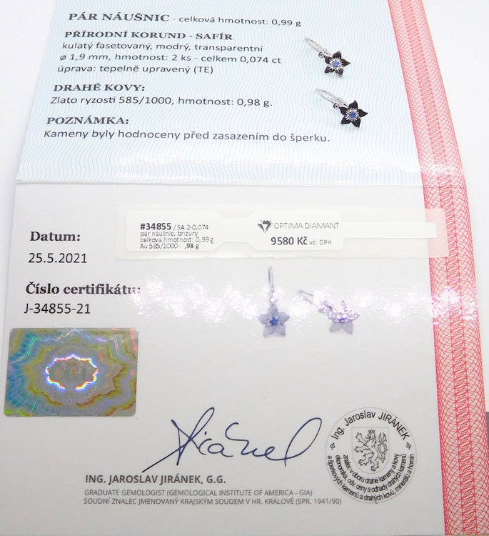 Klenoty Budín Dětské diamantové zlaté náušnice s přírodními modrými safíry 2ks 0,074CT J-34855-21