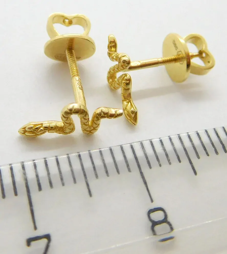 Klenoty Budín Dámské peckové zlaté náušnice na šroubek hadi 585/1,11gr H344