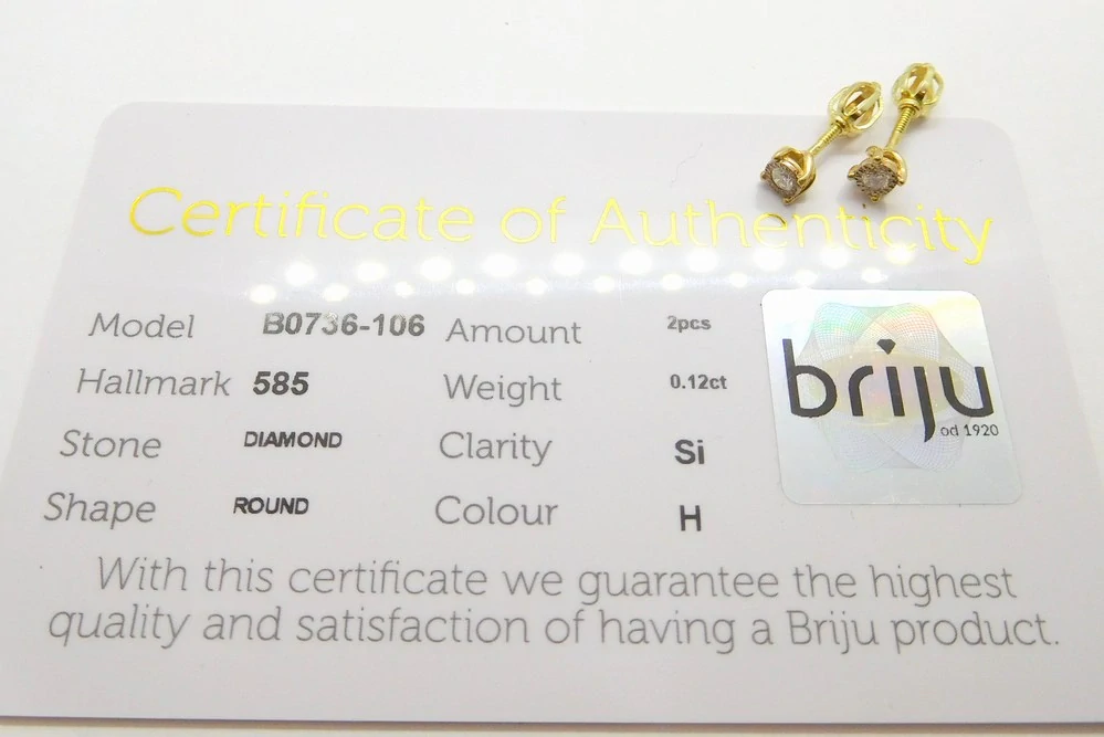Klenoty Budín Dámské peckové zlaté náušnice s diamanty na šroubek 585/1,10gr 0,12ct HKD37