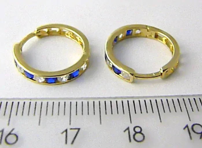Klenoty Budín Dámské velké zlaté kruhy 14mm s modrými safíry a zirkony 585/2,01 gr HK2257