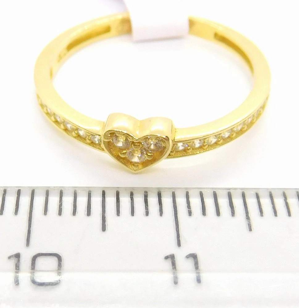 Klenoty Budín Dámský zlatý zásnubní srdíčkový prsten se zirkony pro zamilované 585/1,35gr vel. 52 HK1207