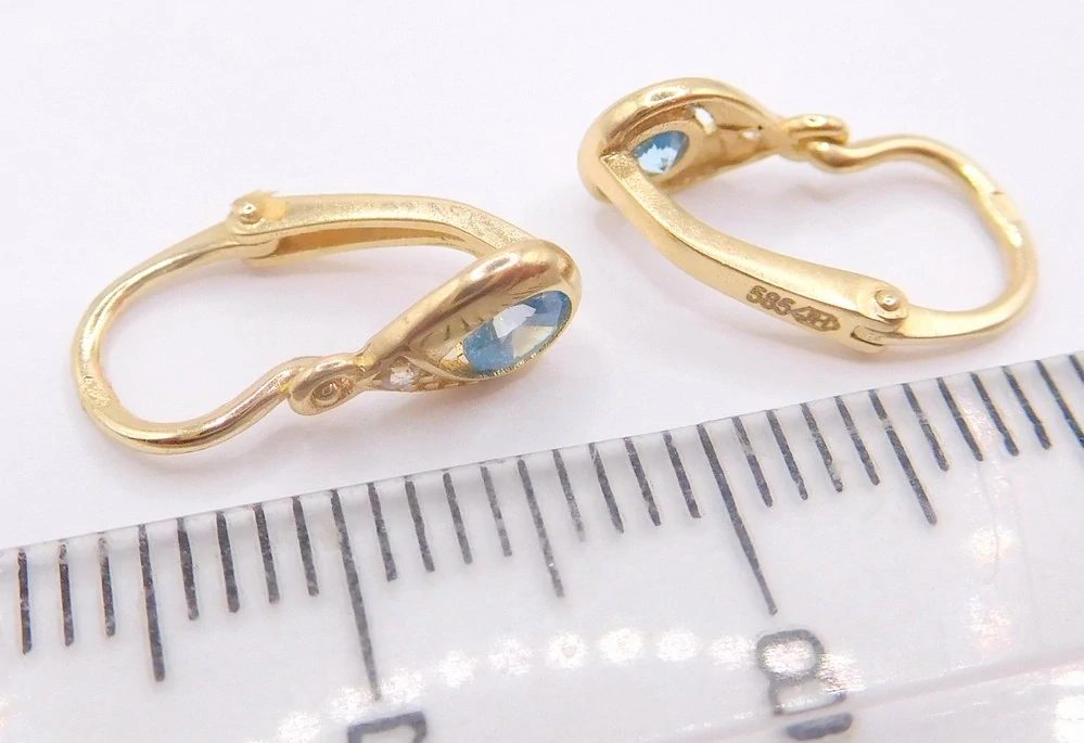 Klenoty Budín Dětské zlaté náušnice se zirkony a blue topazy 585/1,07gr HK2485