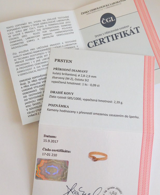 Klenoty Budín Zásnubní zlatý diamantový prsten s diamantem vel. 55 585/2,39gr 17-01 210 T274