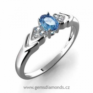 Klenoty Budín Zásnubní GEMS prsten s diamanty, blue topaz, bílé zlato, Justyna 3860451