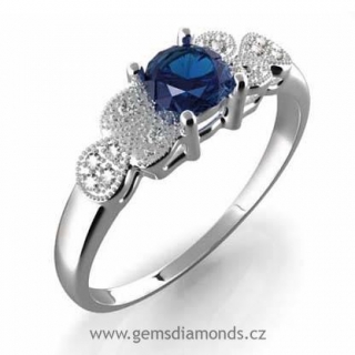 GEMS prsten s diamanty, modrý safír, bílé zlato, Michaela 386-0301