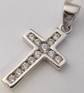 Klenoty Budín Zlatý přívěsek - zlatý křížek posetý zirkony z bílého zlata 585/1,15gr 1470608