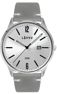 Elegantní pánské hodinky LAVVU KARLSTAD Silver / Top Grain Leather LWM0083 - POSLEDNÍ KUS Domažlice