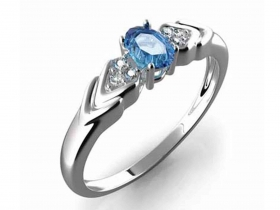 Klenoty Budín Prsten s diamantem, bílé zlato briliant, modrý topaz (blue topaz) 3860448