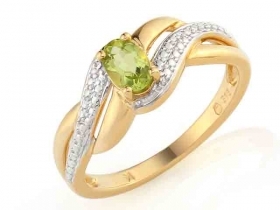Klenoty Budín Prsten s diamantem, žluté zlato briliant, peridot (olivín) v kombinaci s 3811752