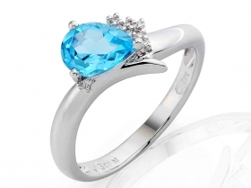 Klenoty Budín Prsten s diamantem, bílé zlato briliant, modrý topaz (blue topaz) 3860517