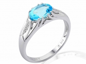 Klenoty Budín Prsten s diamantem, bílé zlato briliant, modrý topaz (blue topaz) 3861897-0-53-93