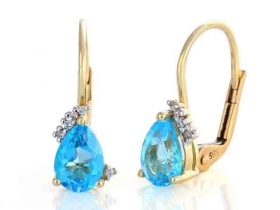 Diamantové náušnice, žluté zlato briliant, modrý topaz (blue topaz) 585/1,95 gr