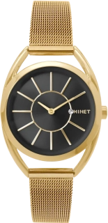 MINET Černo zlaté dámské hodinky ICON GOLD MESH s černým číselníkem MWL5220