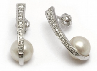 Diamantové náušnice s přírodními perlami a diamanty 585/2,97 gr J-22576-13
