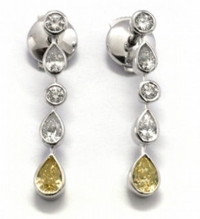Diamantové náušnice se žlutými vzácnými diamanty 585/3,44 gr J-20919-12