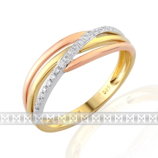 Luxusní prsten s diamantem, kombinace bílé, žluté, červené AU brilianty 3811441