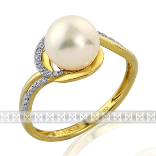 Zásnubní diamantový prsten s bílou perlou GEMS diamonds, žluté zlato 3810943