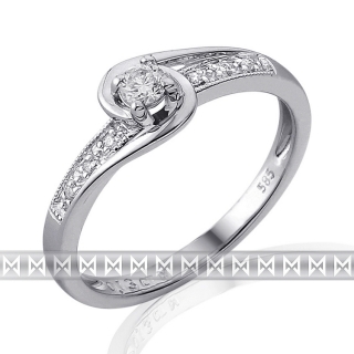 Luxusní zásnubní diamantový prsten z bílého zlata 1/0,11 ct + 6/0,03 ct 585/2,0g