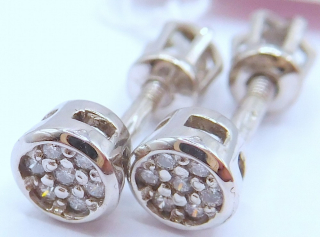 Klenoty Budín Dámské peckové zlaté náušnice s diamanty na šroubek z bílého zlata 585/1,45gr 0,084CT HKD66
