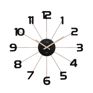Designové černé rose gold paprskovité kovové hodiny JVD HT072.3 s číslicemi